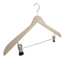 Holzbügel für Anzüge und Zweiteiler mit Clip, flach, 55 cm, natur, NEU, 5 Stück