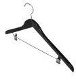Holzbügel für Anzüge und Zweiteiler mit Clip, flach, 50 cm, schwarz, NEU, 5 Stück
