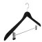 Holzbügel für Anzüge und Zweiteiler mit Clip, flach, 50 cm, schwarz, NEU, 5 Stück